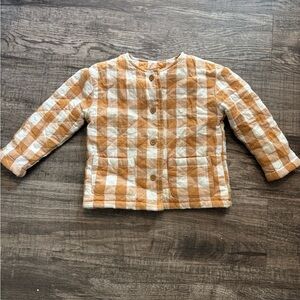 Plaid Button-Up Quilted Jacket in Tan and Cream